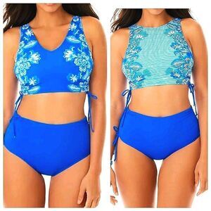 Skinny Dippers OCEAN Dubbly Bubbly 2 way Crop Bikini Swim Top & Bottom Size M